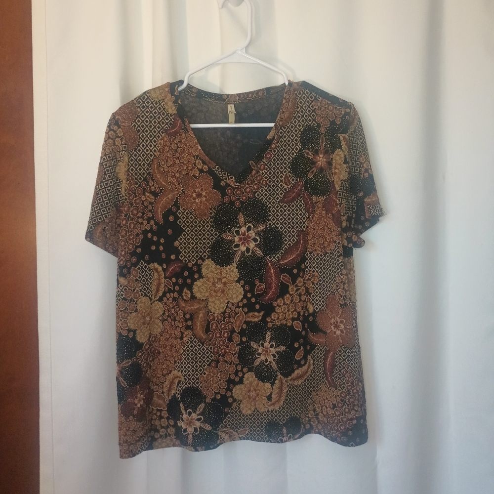 White Stag Forest Fairy Grunge Dark Floral Top Large V Neck Dark Bohemian 90s